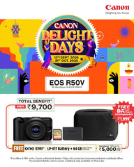 Canon EOS R50V (RF-S14-30mm) Vlogging Kit with Free Battery, 64GB Card & Organiser (Total Benefits Worth ₹9,700)