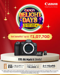 Canon EOS R6 Mark II (Body) – Free V90 Card & Battery + benefits worth up to ₹1,07,700!