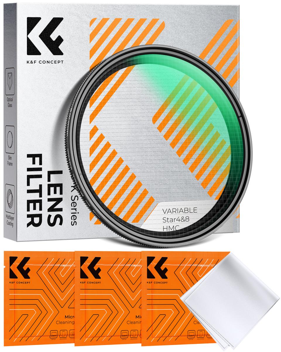 K&F 82mm Star Filter 4-8 Points Variable Starburst Filter Cross Screen