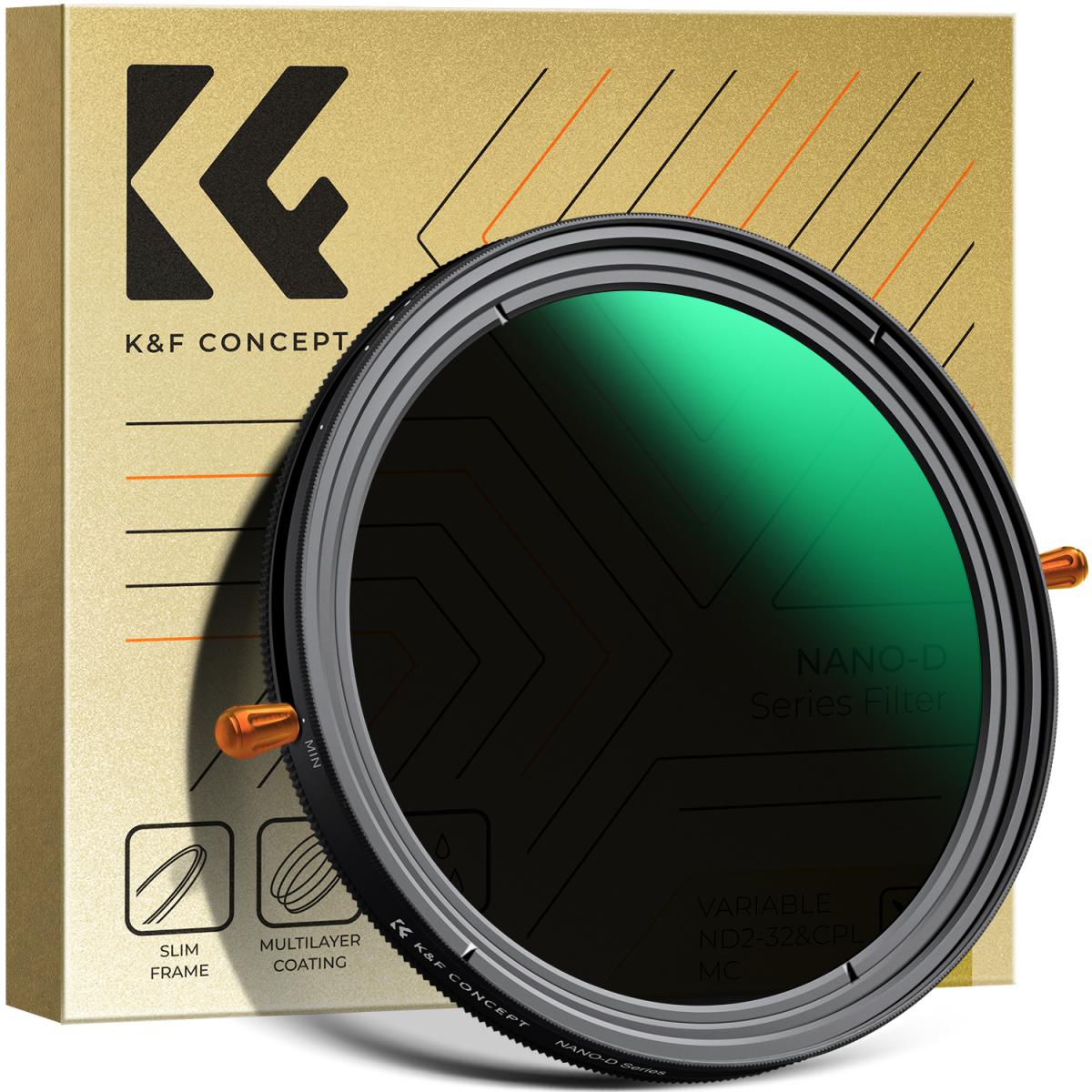 K&F 58mm ND2-ND32 (1-5 Stop) Variable ND and CPL Filter for Camera Lens
